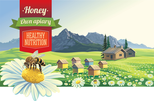 Honey With Farm Landscape Vector Free Download 500x329 Honey With Farm Landscape Vector Free Download