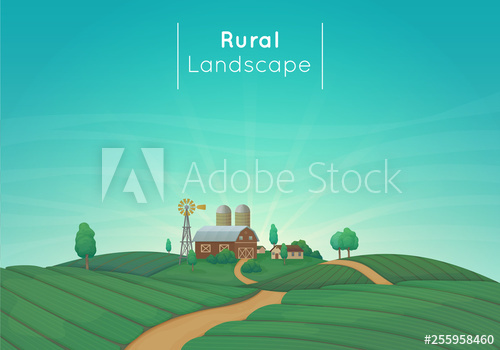 500x350 Rural Farming Landscape Vector Illustration Farm House, Barn