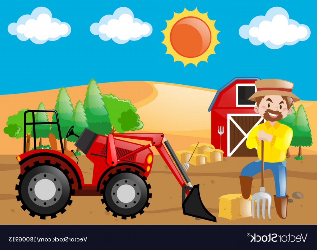 1200x945 Farm Scene With Tractor And Farmer Vector Newwaysys