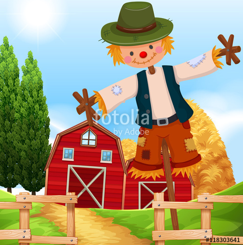 496x500 Farm Scene With Barn And Scarecrow Stock Image And Royalty Free