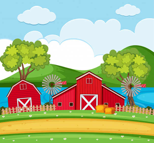626x581 Farm Scene With Red Barns And Wind Turbines Vector Premium Download
