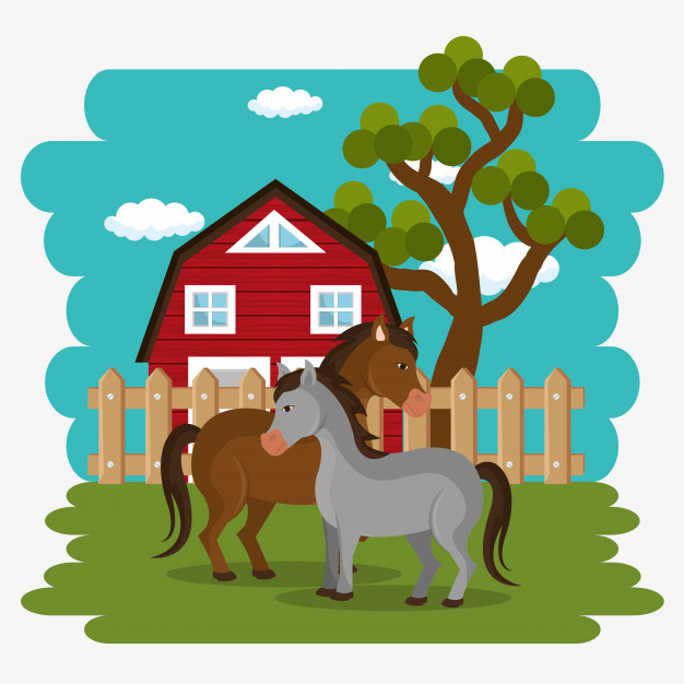 626x626 Horses In The Farm Scene Vector Free Download