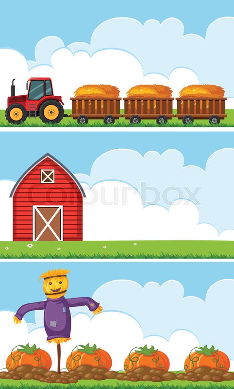 482x800 Three Farm Scenes With Tractor And Stock Vector Colourbox