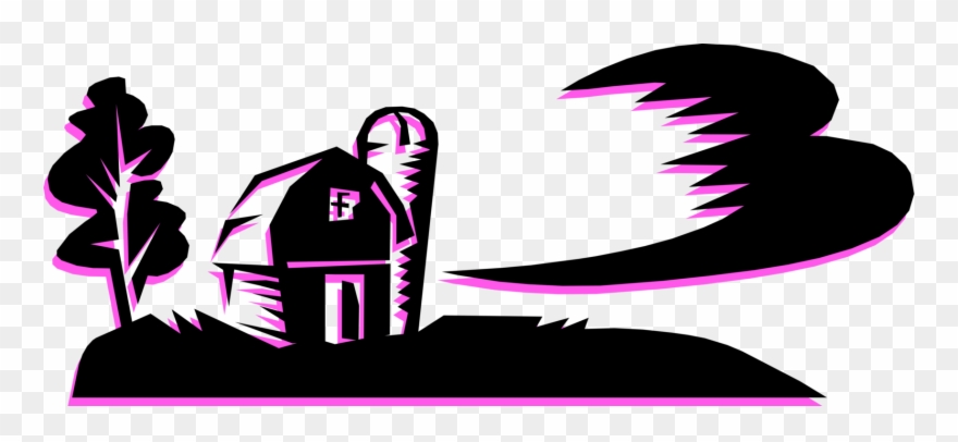 880x406 Vector Illustration Of Rural Farm Scene With Barn And Clipart