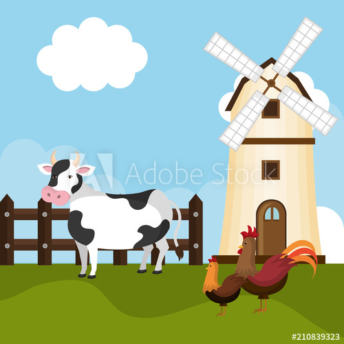 500x500 Animals In The Farm Scene Vector Illustration Design