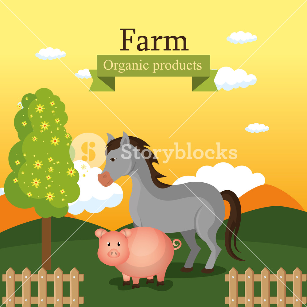 1000x1000 Animals In The Farm Scene Vector Illustration Design Royalty Free