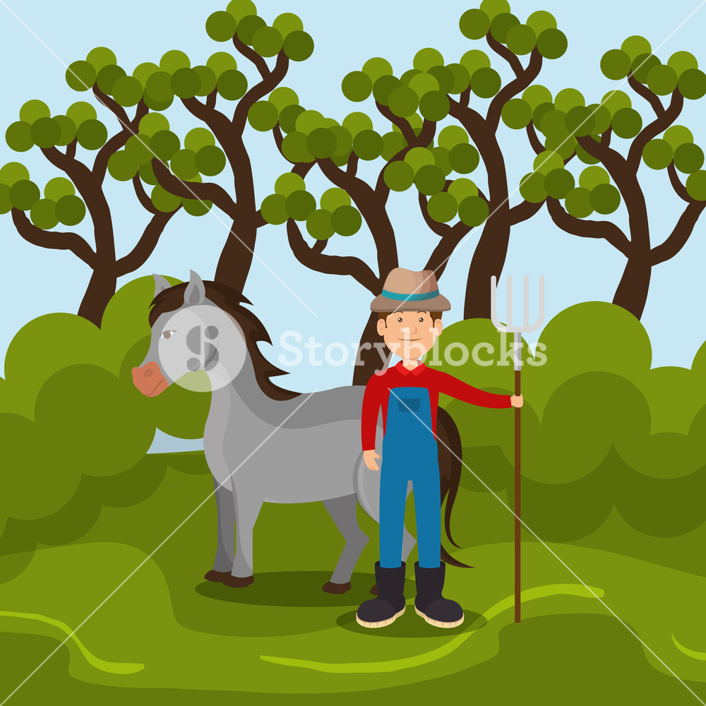 1000x1000 Farmer In The Farm Scene Vector Illustration Design Royalty Free