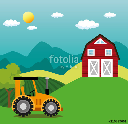 500x483 Tractor In The Farm Scene Vector Illustration Design Stock Image