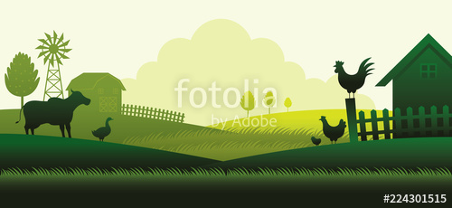 Farm With Animals Silhouette Background Stock Image And Royalty 500x230 Farm With Animals Silhouette Background Stock Image And Royalty