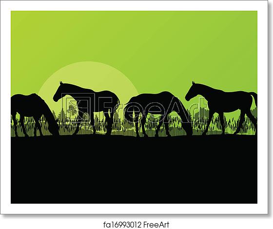 560x470 Free Art Print Of Countryside Farm Horses Silhouettes In Wild
