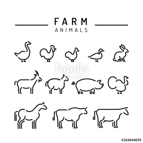 Vector Farm Animals Silhouettes Outline Logo Isolated On White 500x500 Vector Farm Animals Silhouettes Outline Logo Isolated On White