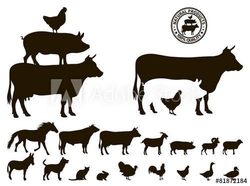 Vector Farm Animals Silhouettes Isolated On White 500x371 Vector Farm Animals Silhouettes Isolated On White