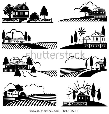 450x470 Farm Scene Clipart Black And White