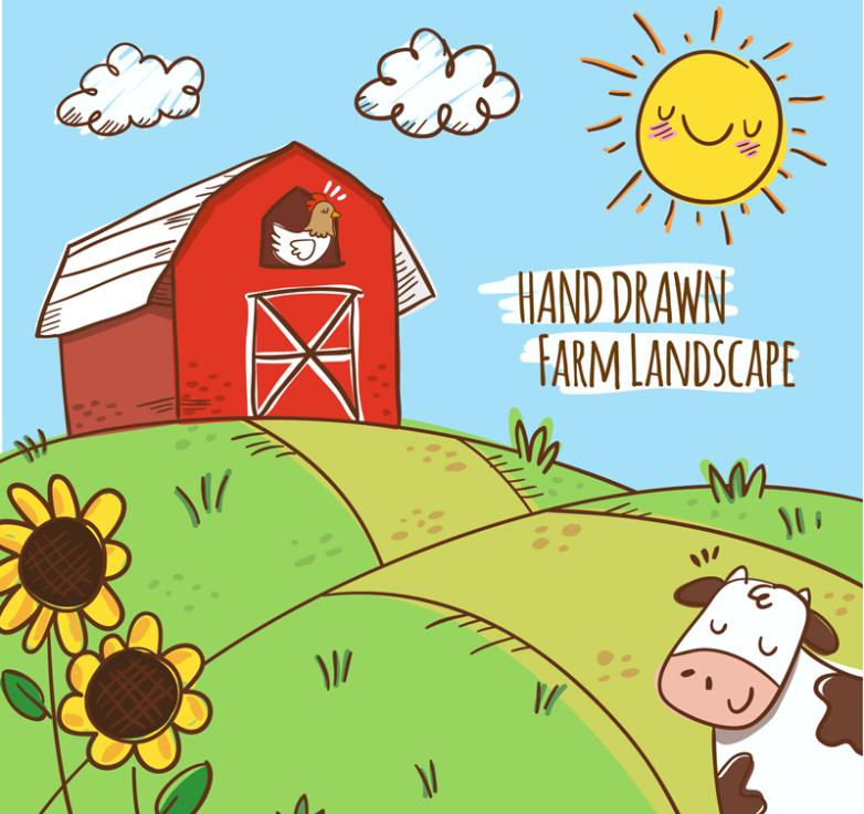 782x736 Hand Painted Scenery Beautiful Farm Vector Free Vector Graphic