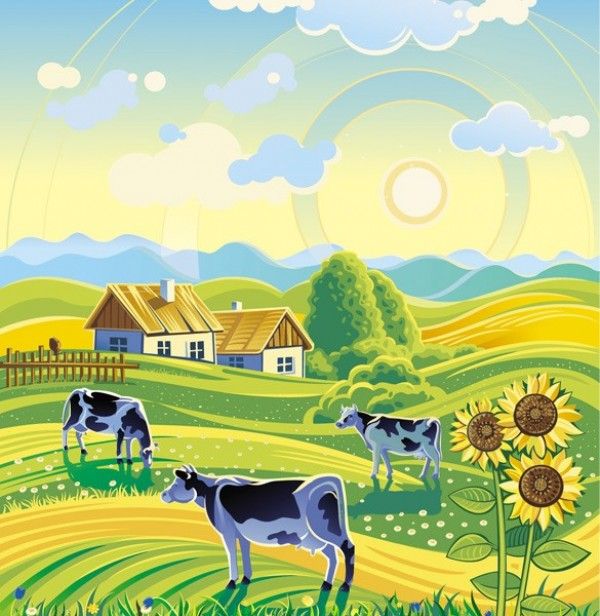 600x616 Dawnbrushes Farm Vector, Landscape Background