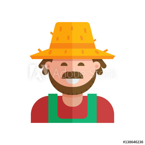 500x500 Happy Farmer In Straw Hat Vector Illustration Smiling Gardener