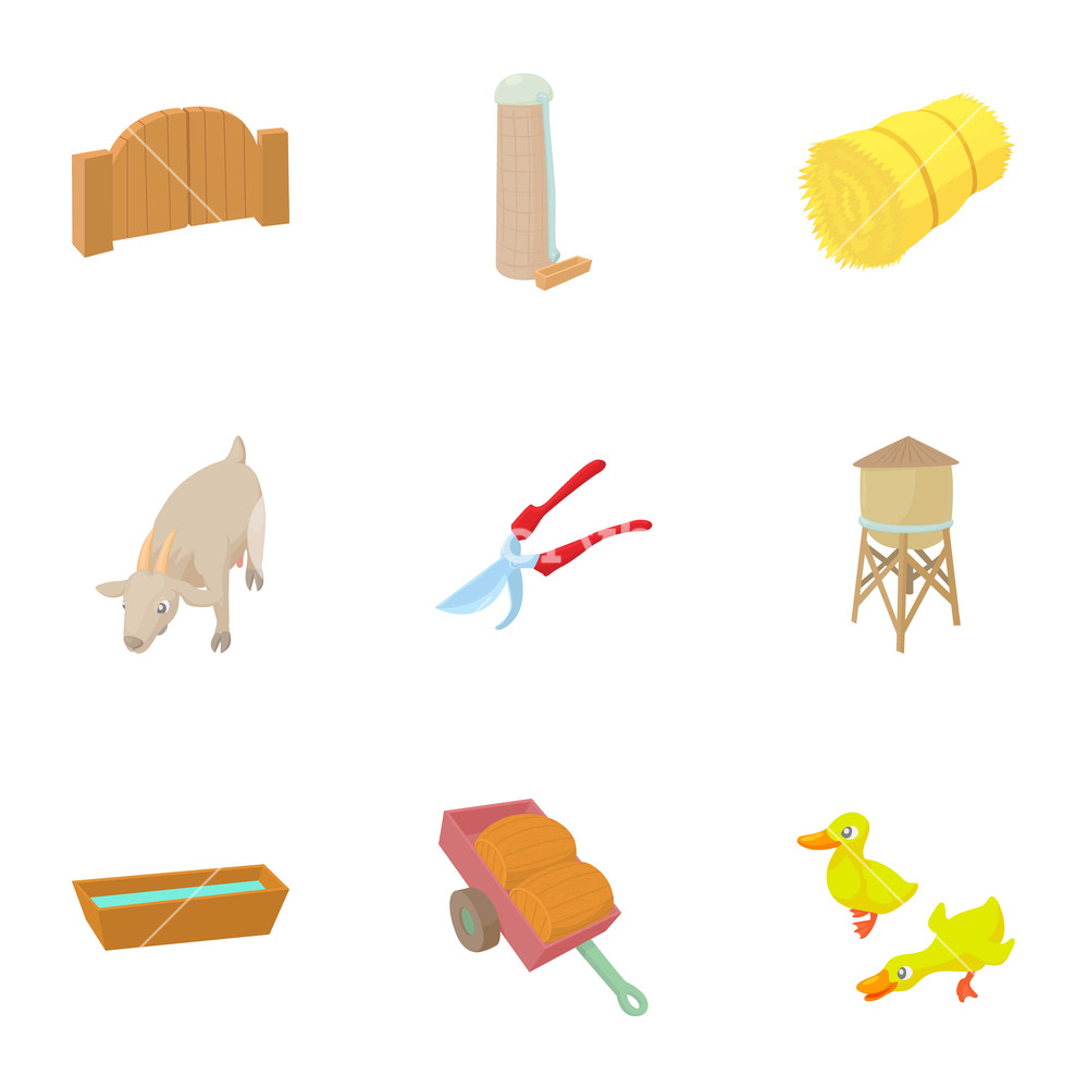1000x1000 Farmhouse Icons Set Cartoon Illustration Of Farmhouse Vector