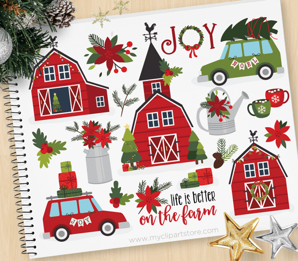 608x532 Christmas Farmhouse Clipart Premium Clipart