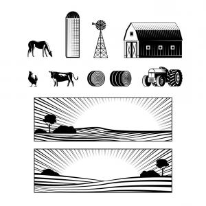 300x300 Stock Illustration Big Silhouette Farm House Farmland Countryside