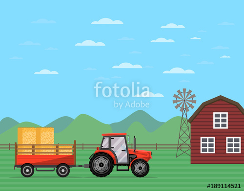 500x393 Tractor Pulling Trailer Full Of Hay Banner Heavy Agricultural