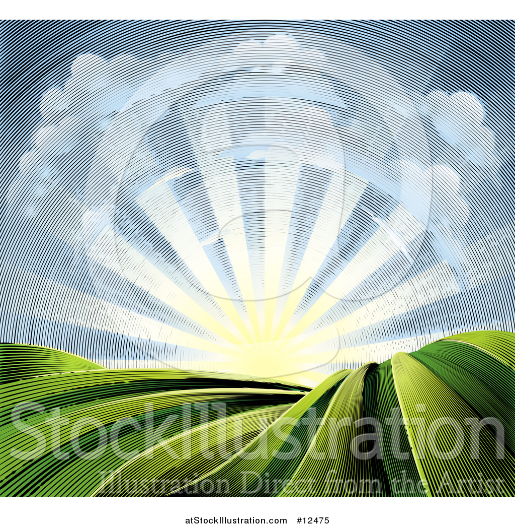 1024x1044 Vector Illustration Of A Woodcut Cloud And Sunrise Sky Over