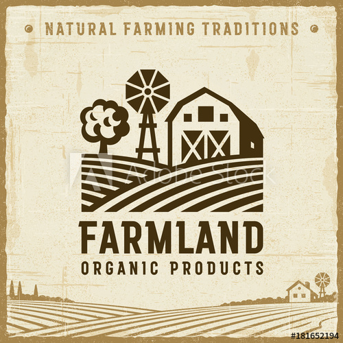 500x500 Vintage Farmland Label Editable Vector Illustration