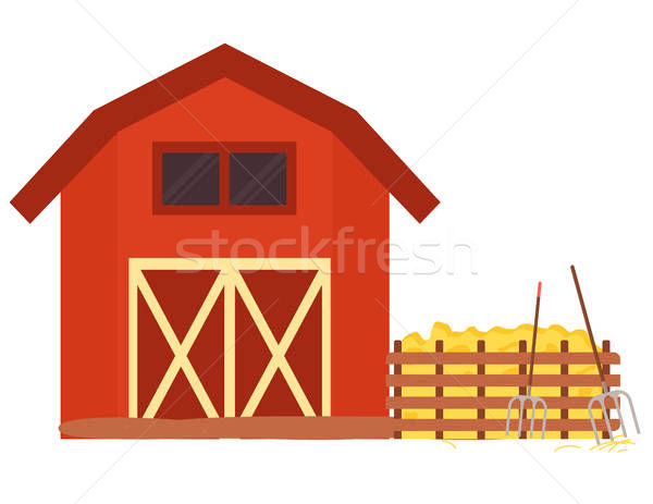 600x463 Wooden Equipment, Hayfork And Hay, Farmland Vector Vector