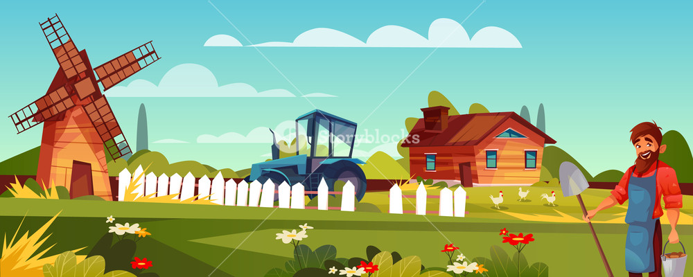 1000x400 Farmer Or Peasant Vector Illustration Of Man With Beard And Spade