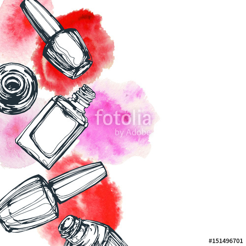 500x500 Nail Polish Vector Sketch In Fashion Style On White Background