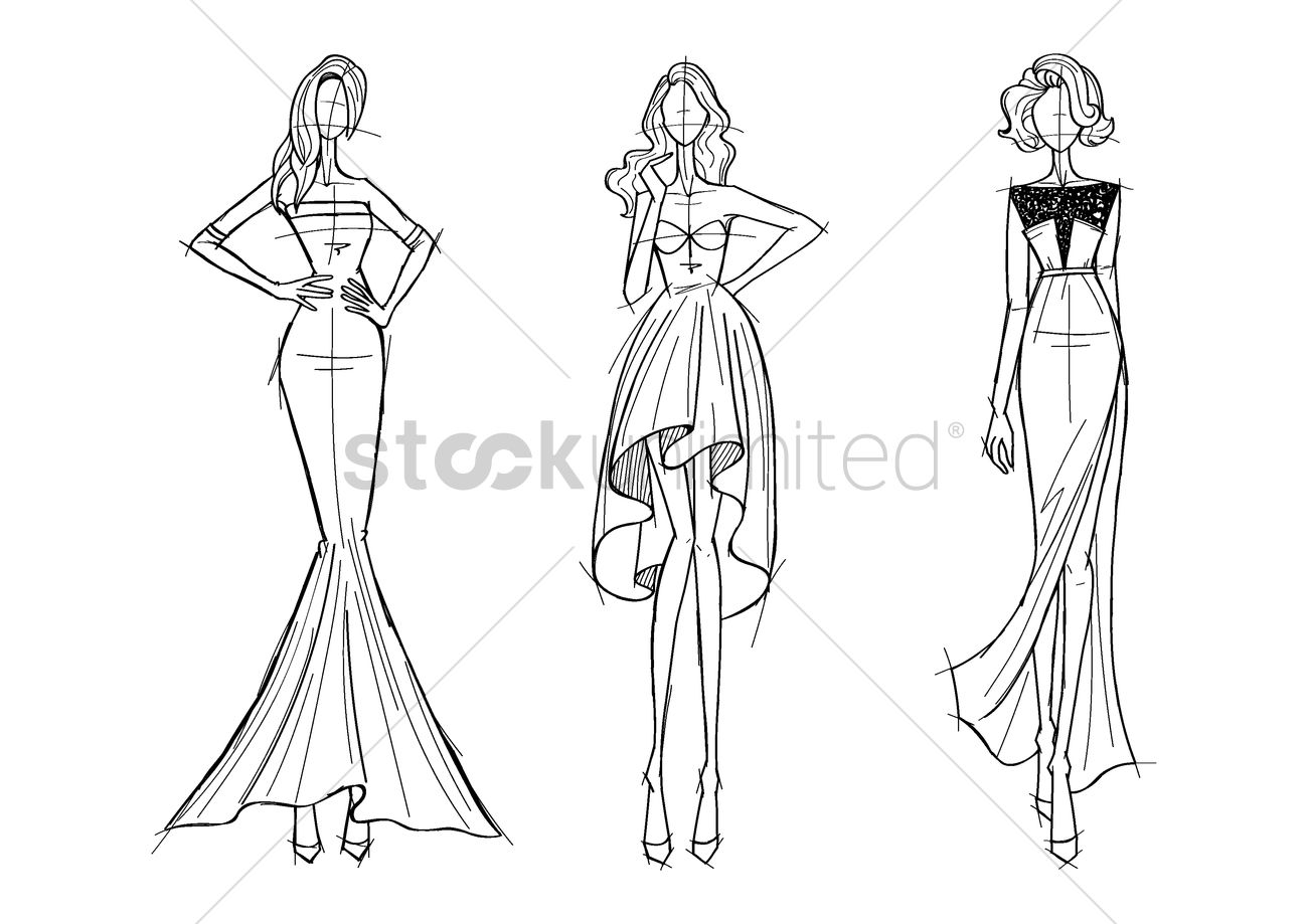 Collection Of Fashion Model Sketches Vector Image 1300x919 Collection Of Fashion Model Sketches Vector Image