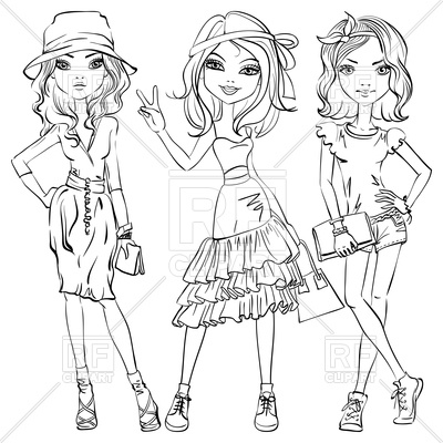 Cute Fashion Girls In T Shirt, Shorts And Dresses Sketch Vector 400x400 Cute Fashion Girls In T Shirt, Shorts And Dresses Sketch Vector