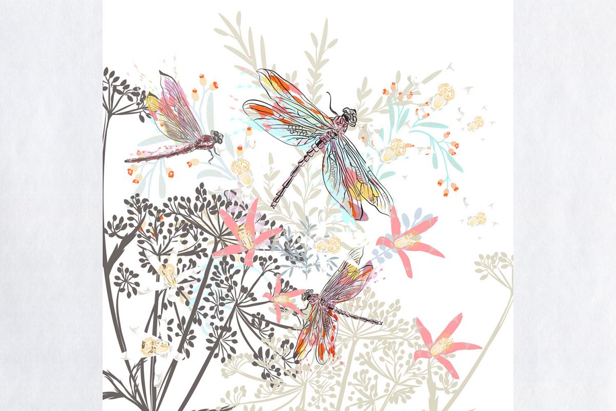 1200x800 Fashion Vector Illustration With Flowers And Dragonflies