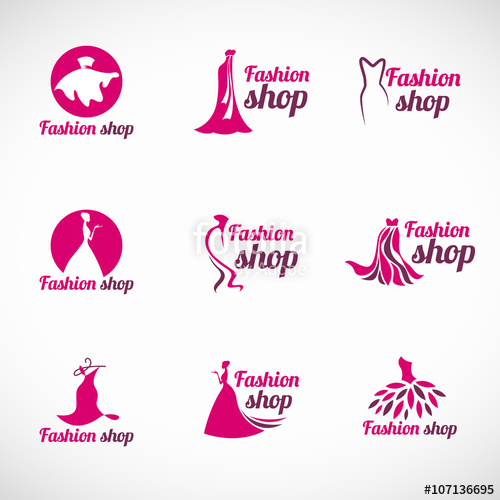 Pink Woman Dress Fashion Shop Logo Vector Set Design Stock Image 500x500 Pink Woman Dress Fashion Shop Logo Vector Set Design Stock Image