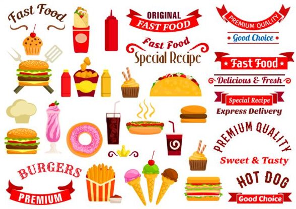 588x416 Fast Food Labels With Banners And Logo Vector Free Download