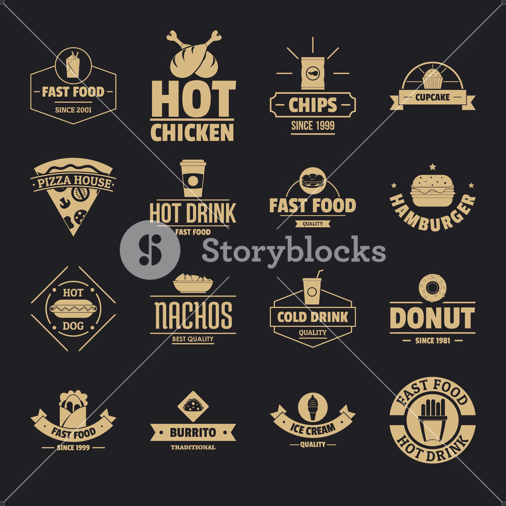 1000x1000 Fast Food Logo Icons Set Simple Illustration Of Fast Food Logo