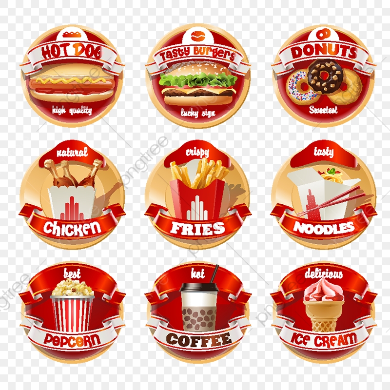 800x800 Vector Set Of Fast Food Logos Stickers, Food, Logo, Fast Png