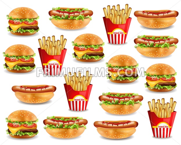623x499 Fast Food Pattern With Burger, Hot Dog, And French Fries Vector