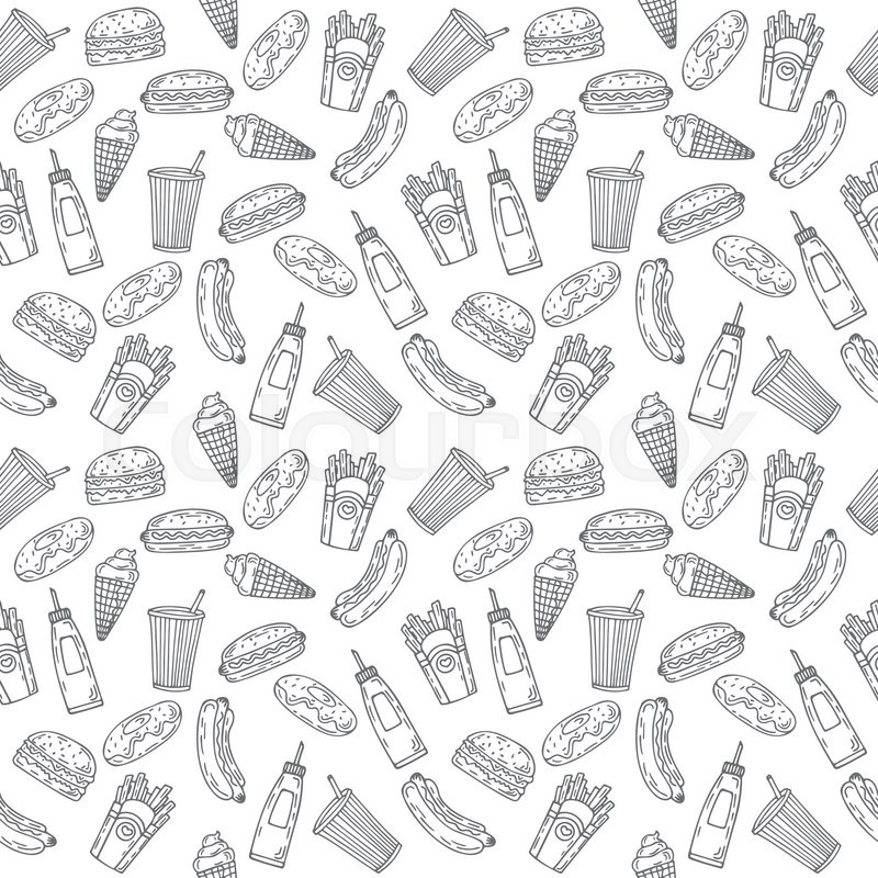 800x800 Fast Food Seamless Pattern Hand Drawn Stock Vector Colourbox
