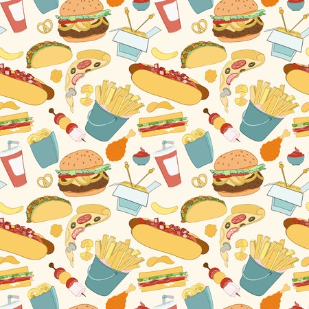 450x450 Hand Drawn Vector Seamless Fast Food Pattern Sketch Doodle Food