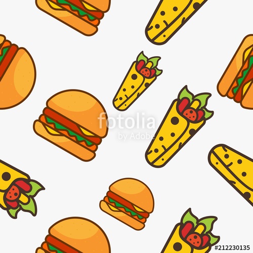 500x500 Kebab And Burger Fast Food Pattern Design Vector Stock Image