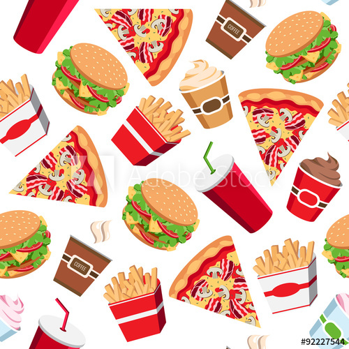500x500 Seamless Fast Food Pattern, Vector Fast Food Background For Web