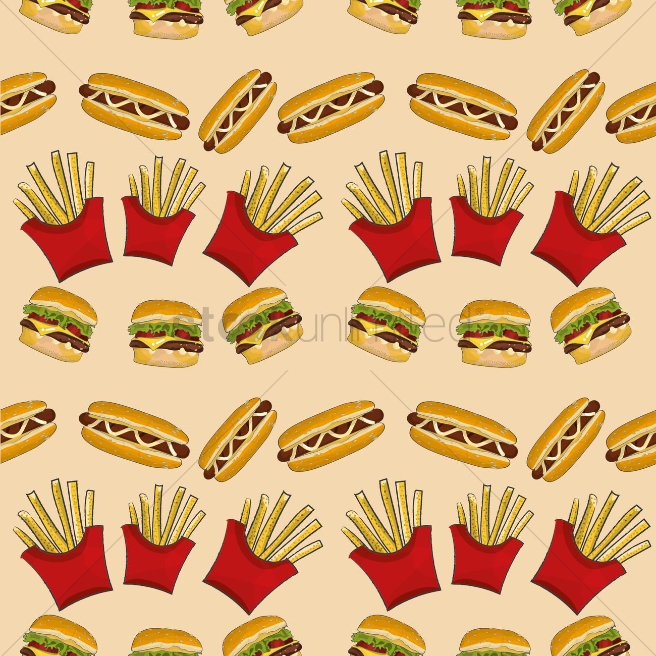 1300x1300 Seamless Fast Food Pattern Vector Image