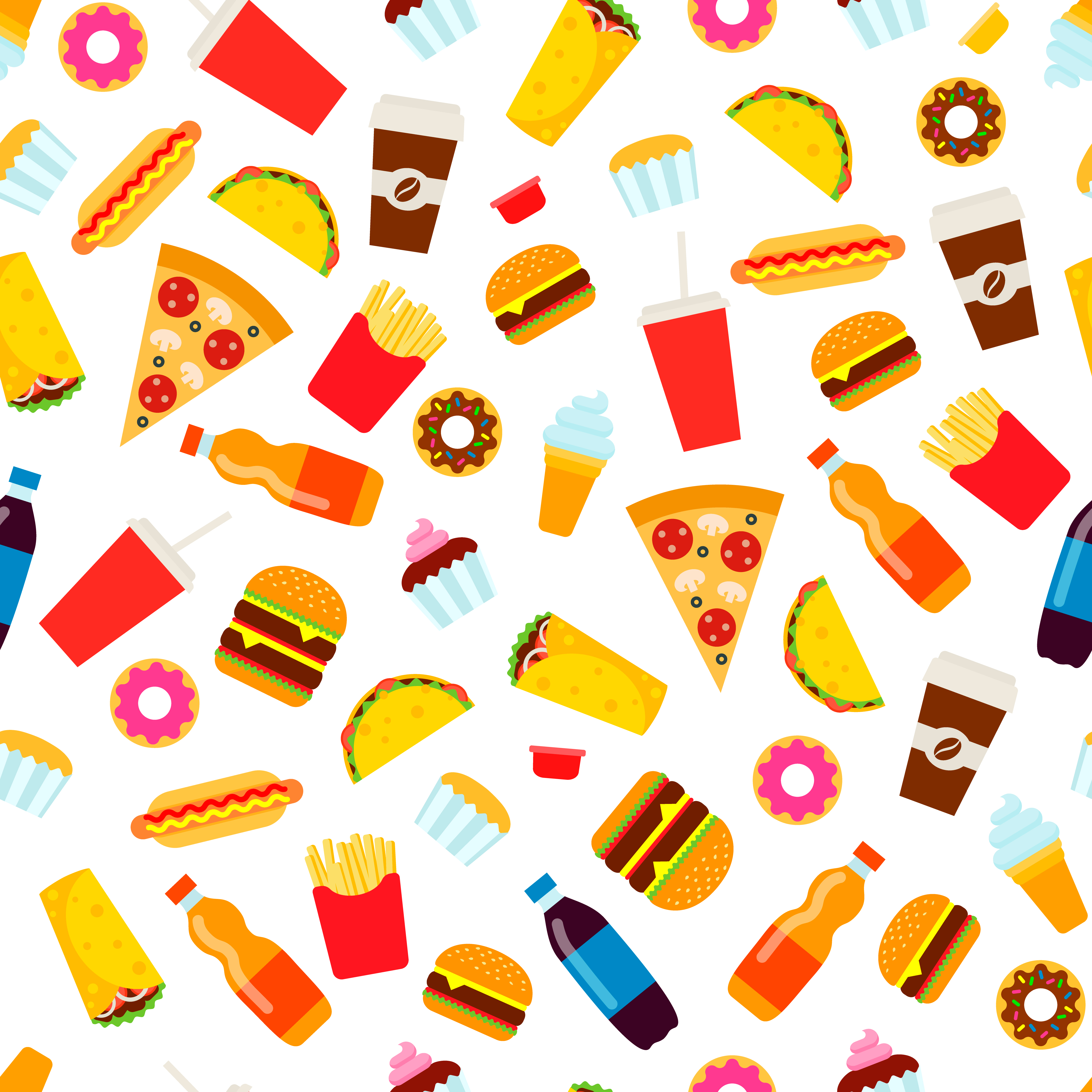 5000x5000 Colorful Fast Food Seamless Pattern Junk Food Vector Repeating