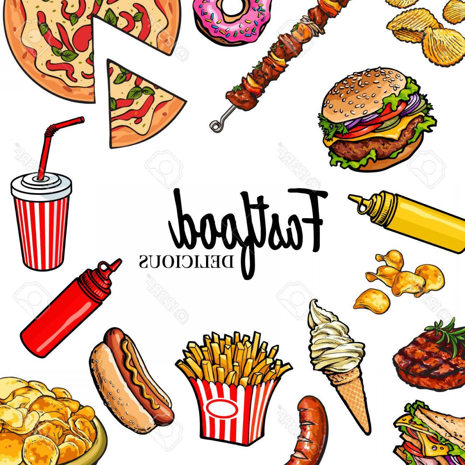 1560x1560 Photostock Vector Sketch Style Hand Drawn Fast Food Vector Frame