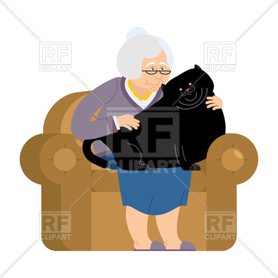 400x400 Grandmother And Black Fat Cat On Chair