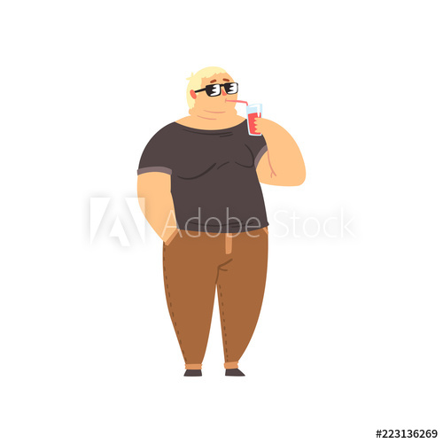 500x500 Handsome Overweight Man Drinking Soft Drink, Fat Guy