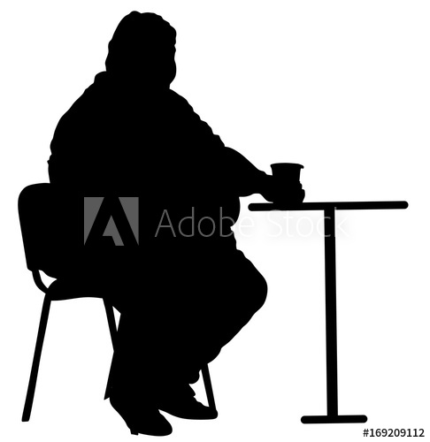 486x500 Fat Man Sitting Vector Silhouette Isolated On White Background