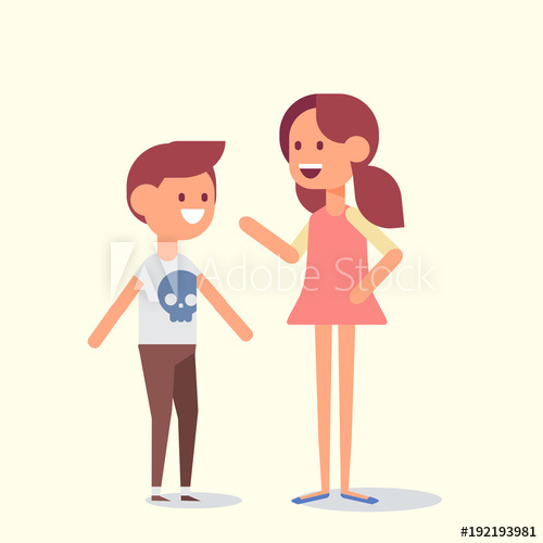 500x500 Happy Kids Boy And Girl Talking Fat Vector Illustration Cartoon