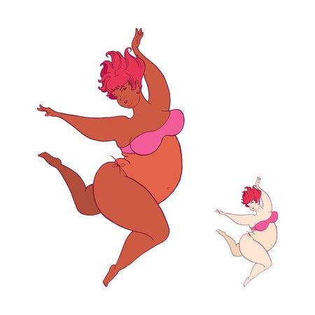 450x450 Smiling Fat Beautiful Woman Dances Isolated On White Background