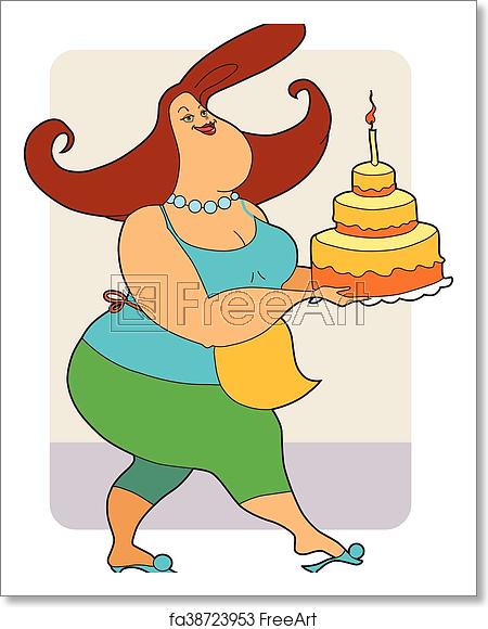 450x580 Free Art Print Of Fat Woman With Cake Vector Illustration
